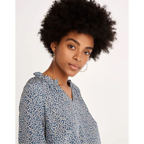 Madewell Silk Poet Top in Bitsy Floral Picnic Ditsy Ocean Size XXS - Picture 3 of 10